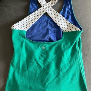 lululemon athletica Teal & Blue Crossback Tank with White Polka Dot Straps
